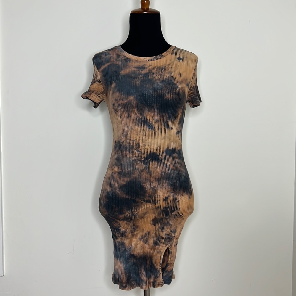 SHEIN Brown Black Tie Dye Dress with Slit S